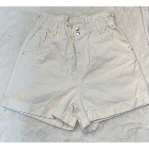 h and m highwaisted denim shorts white snap front women size 8 retro 90s